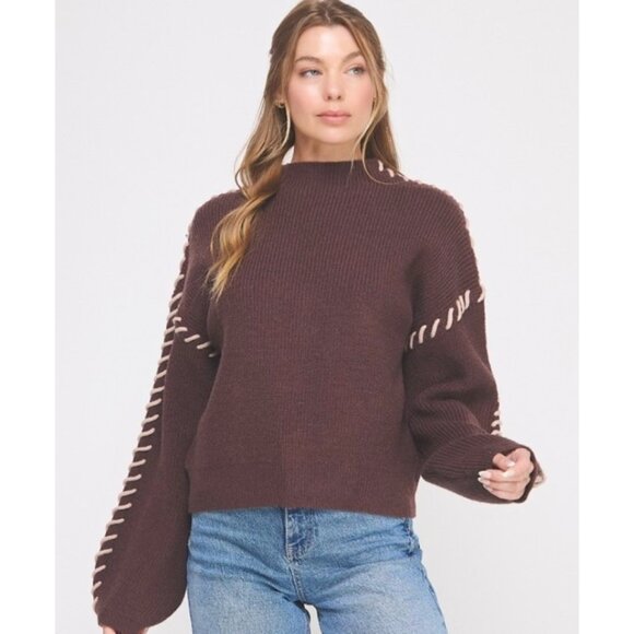 COMING SOON BOOK WORM BROWN OUT STITCH SWEATER - Picture 1 of 3
